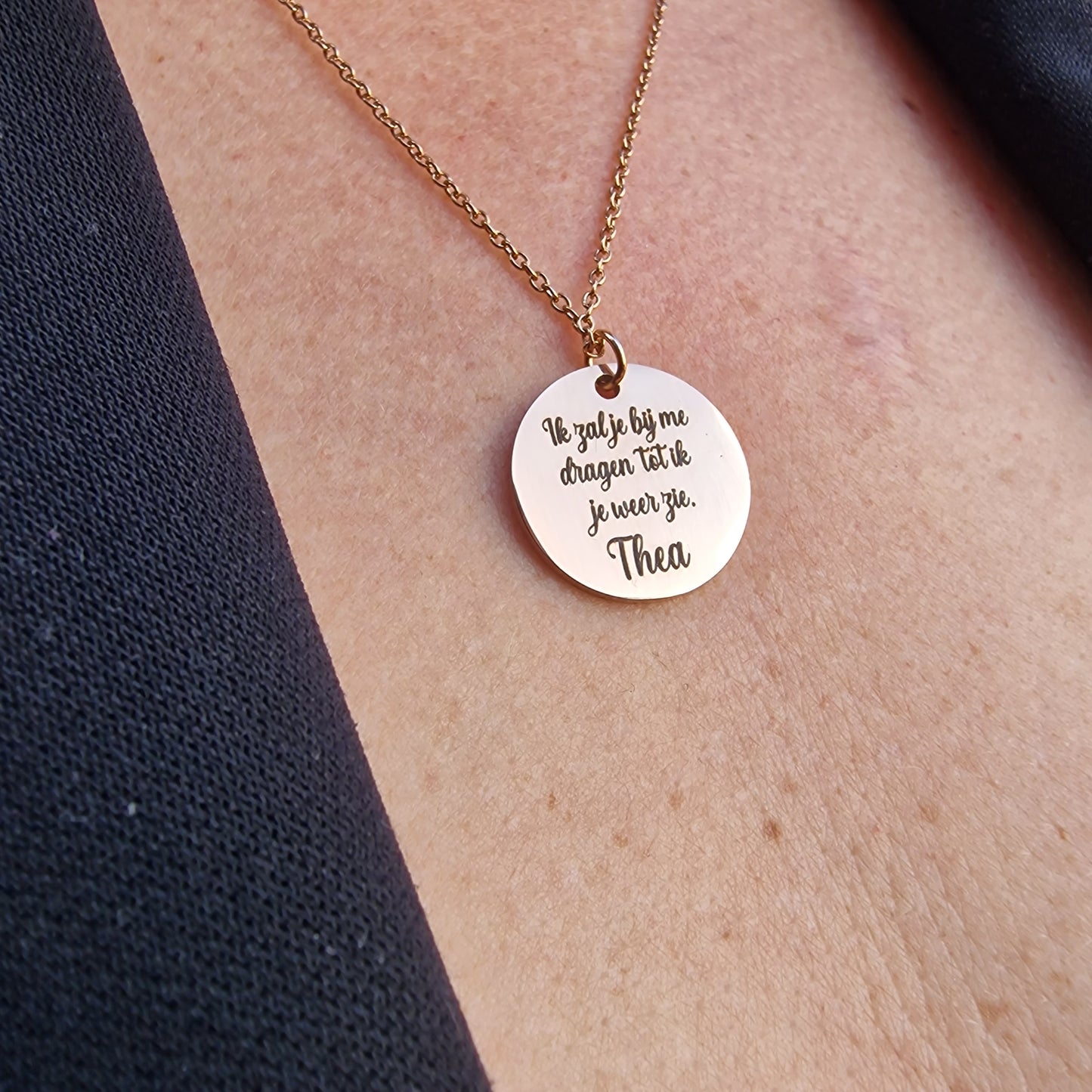 Ik zal je bij me dragen tot ik je weer zie | Halsketting met foto | Goud, zilver of roségouden kleur