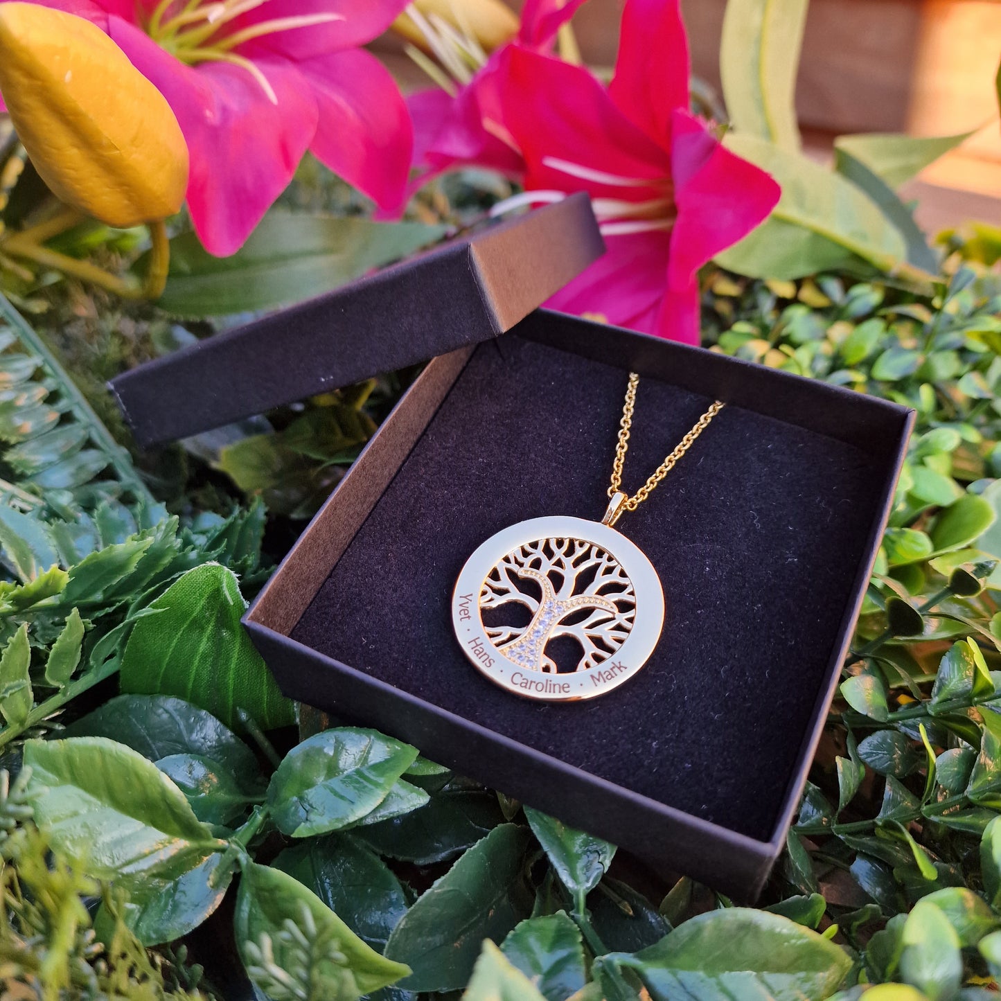 Stamboom ketting met namen | Kleur: Goud, Zilver of Rosé goud