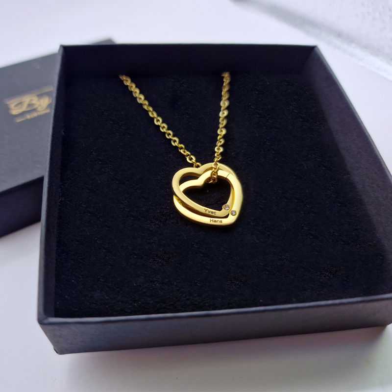 2 hartjes ketting met naam | Kleur: Goud, Zilver of Rosé goud