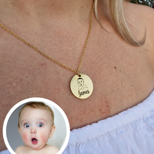 Halsketting met babyfoto & naam | Goud, zilver of roségouden kleur